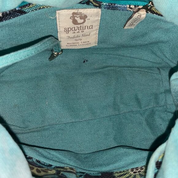 Spartina 449 Mod Black Blue Green Retro Flower Pattern Bucket Bag - Picture 6 of 9